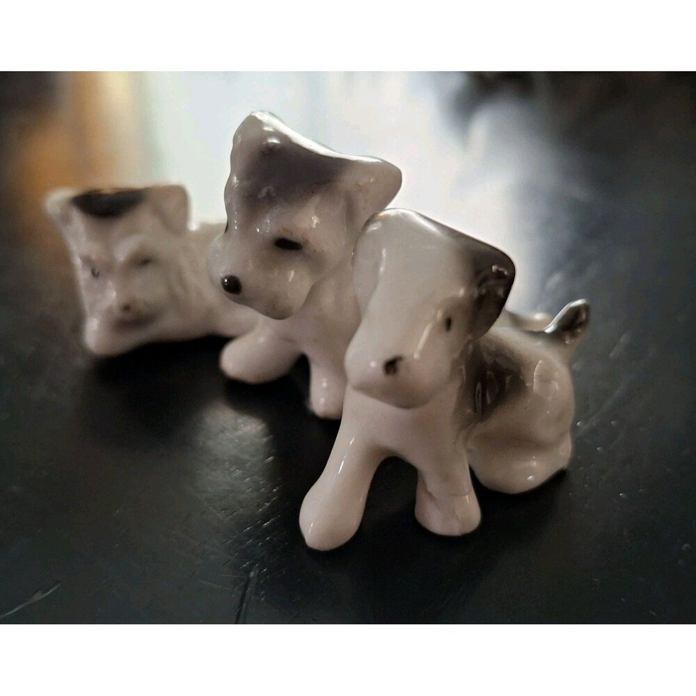 Lot Of 3 Terrier Dog Figurines Black White Bone China Porcelain Miniature VTG